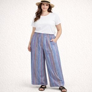 Pari Passu NWOT Annie Blue Striped Drawstring Relaxed Palazzo Pant (6) 22